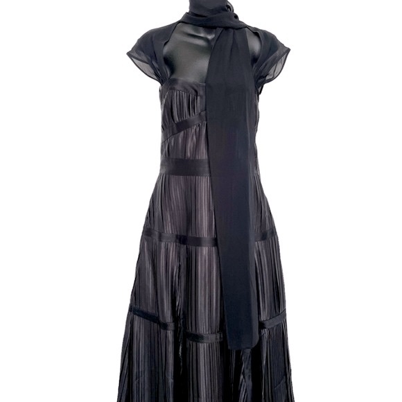 La Perla Black Silk Blend Accordion Pleated Cocktail Evening Gown Size 42 (US 6) - Picture 5 of 15